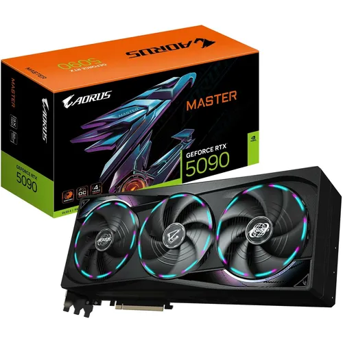 GeForce RTX 5090 AORUS MASTER 32G - Hochleistungs-Grafikkarte - Grafikkarten mit NVIDIA GeForce RTX 5090, 32 GB GDDR7 und DLSS 4 für atemberaubende Gaming-Performance und realistische Grafiken.
