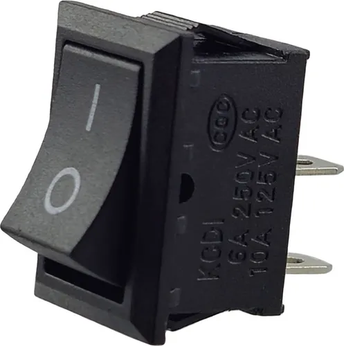 Mini-Wippenschalter KCD1 250V 6A - Hochwertiger Kippschalter für Bastelprojekte, ideal für Snap-In-Montage mit kompakten Abmessungen von 19 x 13 mm.