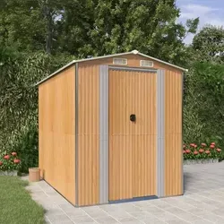 vidaXL Geräteschuppen Hellbraun 192x274x223 cm - Gartenhäuser aus verzinktem Stahl, langlebig und wetterfest. Ideal für die Aufbewahrung von Werkzeugen und Gartengeräten mit viel Stauraum und hervorragender Luftzirkulation.