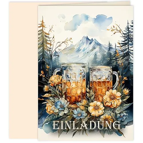 10x Einladungskarten Bier Oktoberfest mit Umschlägen Klappkarten Einladung Männer Erwachsene Party Geburtstag Umschläge elegant Hochzeit Jubiläum 20 30 40 50 60 70 80 90 Oktoberfest