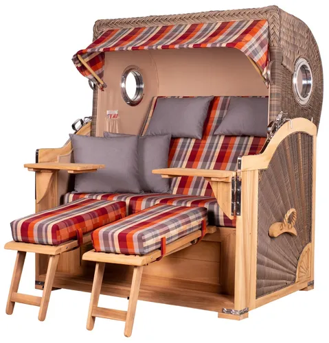 bene living Strandkorb-Set Königssee - Teak Bullauge mit Liftersystem - Strandkorb aus hochwertigem Teakholz für entspannte Stunden im Garten oder auf der Terrasse, mit Volllieger-Funktion für maximalen Komfort.