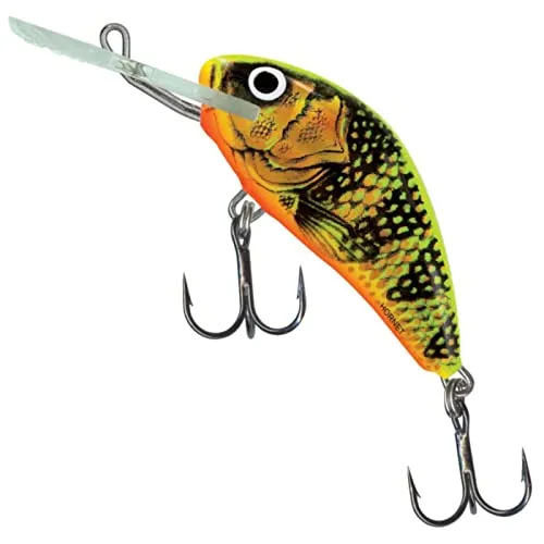 Salmo Hornet Wobbler 5cm 7g GOLD FLUO PERCH - Köder & Futtermittel: Schwimmender Wobbler für Spinning, ideal für Hechtangeln, mit auffälliger Gold Fluo Perch Farbe für bessere Sichtbarkeit im Wasser.