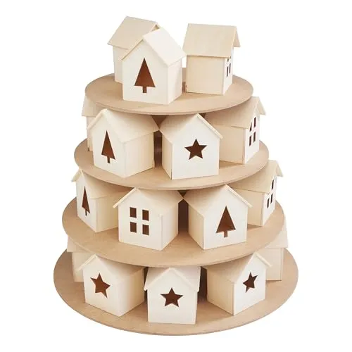 VBS Adventskalender Häuser-Pyramide 28-tlg. DIY Bastelset - DIY Bastelset für eine festliche Weihnachtsdeko, bestehend aus 28 unbemalten Sperrholzstücken, ideal zum individuellen Gestalten und Erleben der Vorweihnachtszeit.