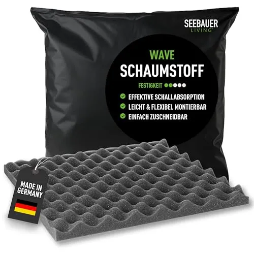 SEEBAUER living Akustikschaumstoff WAVE Noppenschaumstoff Schallschutz Akustikpaneel (30 x 30 x 3 cm)