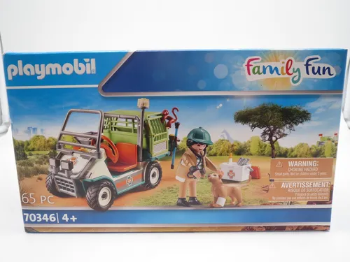 PLAYMOBIL 70346 Zoo-Tierarzt mit Fahrzeug - ab 4 Jahren, inkl. Löwenbaby und abnehmbarer Transportbox für Jungtiere, ideal für kreativen Spielspaß