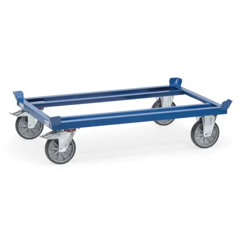 fetra Paletten-Fahrgestell 22799 - 810x610mm mit TPE-Reifen - Palettenfahrgestell für Flachpaletten und Gitterboxen, robust und sicher mit pulverbeschichteter Stahlkonstruktion. Geräuscharmer Lauf und zuverlässige Rollen für mittlere Belastungen.