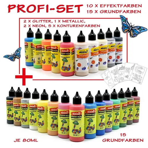 play malmit Fenstersticker Window Color Profi-Set 25 Farben - Fensterfolien, kreatives Set mit 25 Farben für individuelles Gestalten von Fenstern und Glasflächen.
