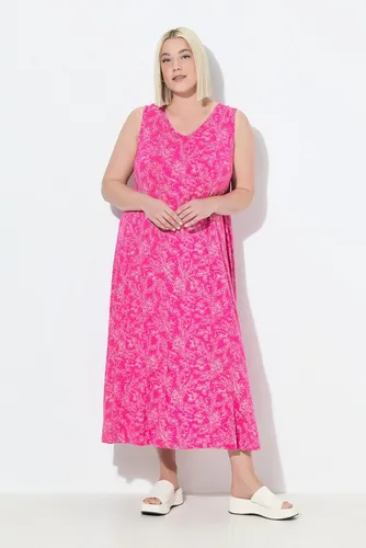 Ulla Popken Maxikleid Maxikleid gemustert A-Linie V-Ausschnitt ärmellos