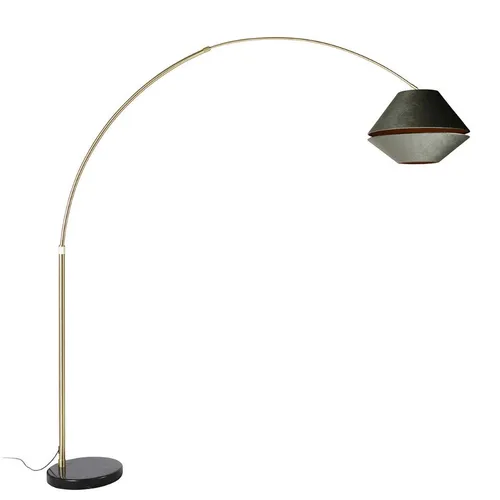 Qazqa XXL Stehlampe in Grün - Klassisch & Antik - Elegante XXL-Bogenlampe mit grünem Velours-Schirm und stabilem Messingfuß. Perfekt für eine gemütliche Leseecke oder als stilvolles Highlight in deinem Wohnraum.