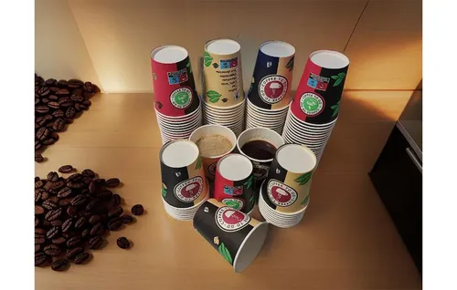 Kaffeebecher – TO GO Rot/Schwarz/Creme/Schwarz 200 ml - 100 Becher