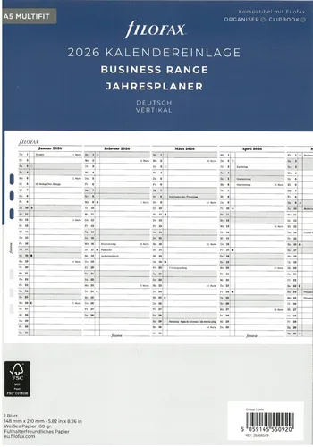Filofax Kalendereinlage DIN A5 Jahresplaner deutsch 2026 Art. Nr. 26-68549