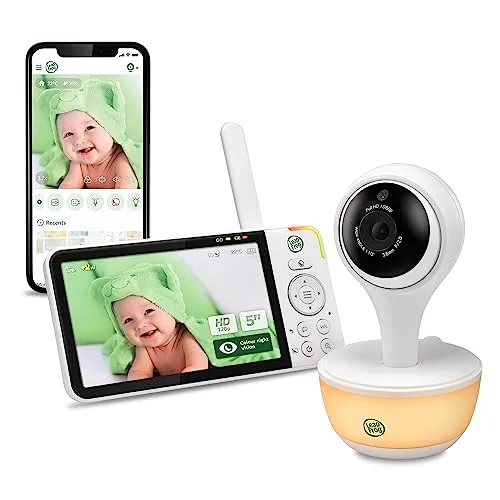 LeapFrog LF815HD Smart Video Baby Monitor with 5 Inch HD Colour Display, WiFi, Temperature/Humidity Sensor, Wide Angle Lens, Coloured Night Light, 8X Zoom, App Function, Wall Mounting, White