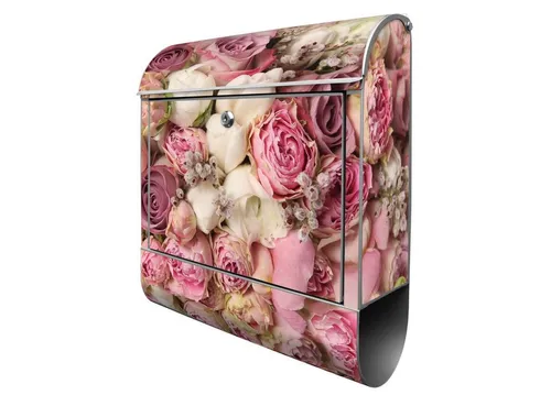 banjado Wandbriefkasten Stahl Strauss Rosen (Wandbriefkasten witterungsbeständig, pulverbeschichtet, mit Zeitungsfach), 39 x 47 x 14cm