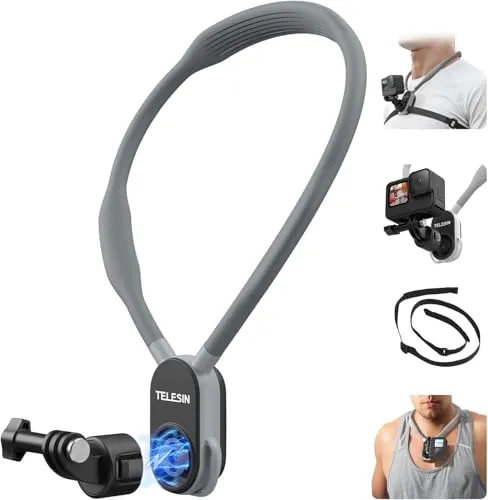 TELESIN Magnetische Hals-Halterung mit Brustgurt für GoPro Hero 13 12 11 MAX DJI Osmo Action 4/3/2 Pocket 3 Insta360, POV Action Kamera Hals Mount Vlog Zubehör – Max Size