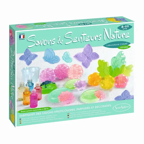 Sentosphère 3900224 - Kreativkit Duftseifen DIY - Schreibutensilien und kreatives Set zum Seifen selber machen. Ideal für Kinder ab 8 Jahren, fördert Kreativität mit 98% natürlicher Glyzerinbasis und vielfältigen Formen.
