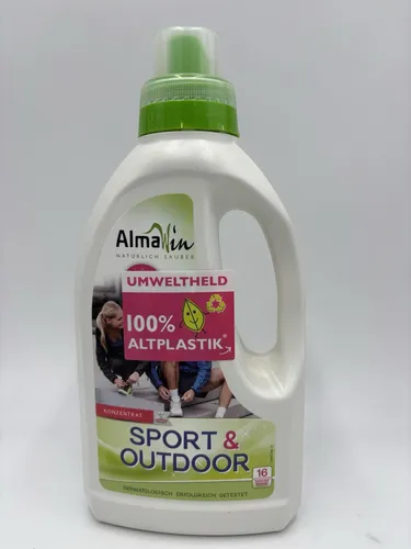 AlmaWin Waschmittel Sport und Outdoor, 750ml - Ökologisches, veganes Waschmittel für Funktionskleidung. Schützt Membranfunktionen und sorgt für frischen Lavendelduft. Effektiv bei niedrigen Temperaturen - ideal für Sport- und Outdoortextilien.