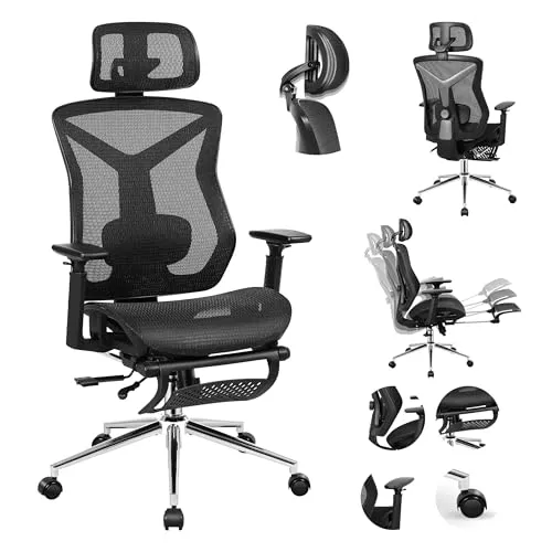 MARK ADLER Expert 5.7 | Ergonomischer Bürostuhl mit Lendenstütze & Verstellbarer Kopfstütze | 3D-Armlehnen | Slide-Technologie | Mesh-Bezug | ausziehbare Fußstütze | Home Office & Büro