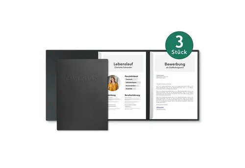 STRATAG Bewerbungsmappe in feinster Lederstruktur - 3 Stück 3-teilig mit 2 Klemmschienen (Set, 3-St., mit hochwertiger Relief-Prägung BEWERBUNG), direkt vom Hersteller STRATAG - handgefertigt in Deutschland