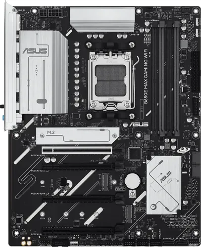 ASUS B650E MAX Gaming WiFi Mainboard - ATX Mainboard für AMD AM5 mit ultraschneller Wi-Fi 6E und PCIe 5.0 Unterstützung, ideal für Gaming-Enthusiasten und optimales Kühldesign.