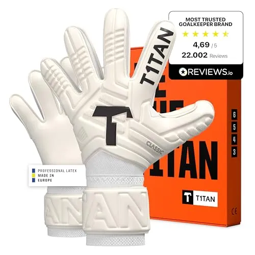 T1TAN Classic 1.0 White-Out Junior - Torwarthandschuhe für Kinder - Größe 4 - Hochwertige Torwarthandschuhe für Kinder mit optimaler Passform und hervorragendem Grip. Ideal für jedes Wetter, bieten sie eine große Fangfläche und sind besonders langlebig.
