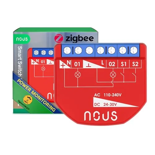 Nous B3Z ZigBee Smart Switch - Smart Home Steuerung mit 2 Kanälen, unterstützt Alexa und Google Assistant, inklusive leistungsstarker Überwachung für effiziente Nutzung.
