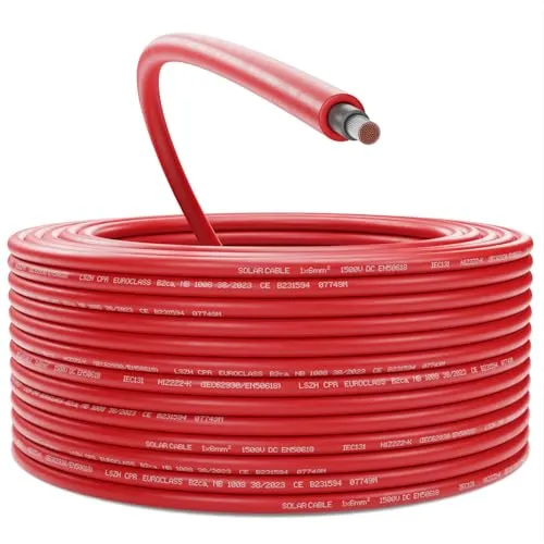 deleyCON 100m Solarkabel 6mm² - Hochwertiges Photovoltaik-Kabel für PV-Anlagen - UV-Beständig Halogenfrei für 1kV AC 1,5kV DC - Ideal für Feste Verlegung und PV-Steckkontakte - Rot