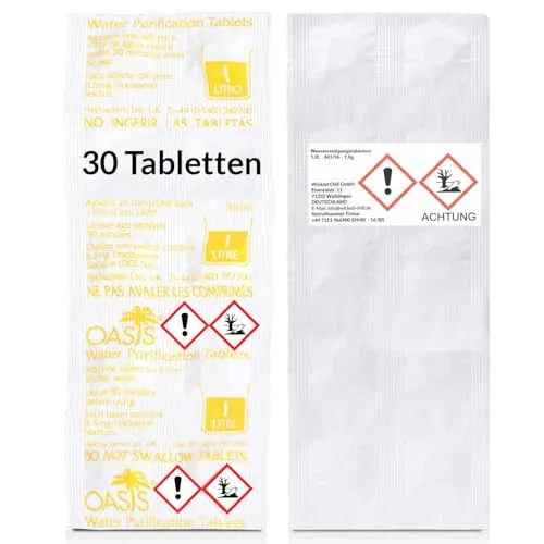Wicked Chili 30 Stück 1 Liter Wassertabletten zur Trinkwasser Entkeimung, Wasseraufbereitung Entkeimungsmittel, Wasserentkeimung & Trinkwasseraufbereitung, Reiseapotheke Notfall Travel Ausrüstung