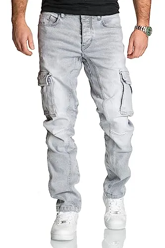 REPUBLIX Herren Cargo Jeans R7977 Grau W34/L32 - Moderne Cargo Jeans mit 5 Taschen, knöchellang und schlankem Schnitt. Ideal für lässige Outfits und den täglichen Gebrauch.
