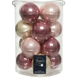 Kaemingk Weihnachtsbaumkugel, Weihnachtskugeln Glas 8cm 16 Stück - Samtpink / Puderrosa / Perle Mix rosa