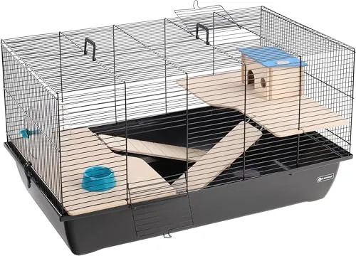 Flamingo Hamsterkäfig Chipper – Schwarz – 77,5 x 47 x 42 cm | Geräumig, funktional & komfortabel!