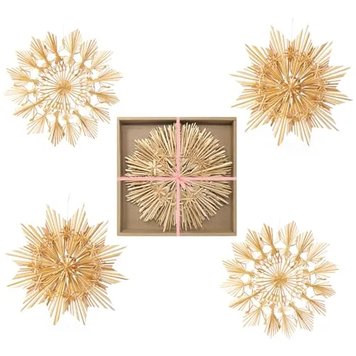 COM-FOUR® 4X Großes Strohstern-Set - XXL Fensterschmuck aus Stroh - Strohsterne in 2 Ausführungen - natürlicher Christbaum-Schmuck - 26cm/28cm