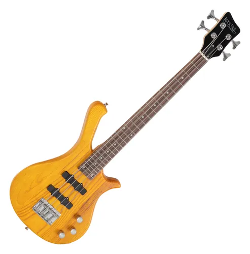 Rocktile TB-4 NHS Traveler E-Bass - 4-saitiger kompakter E-Bass im Reiseformat, ideal für Kinder und unterwegs, Natural Honey Stain