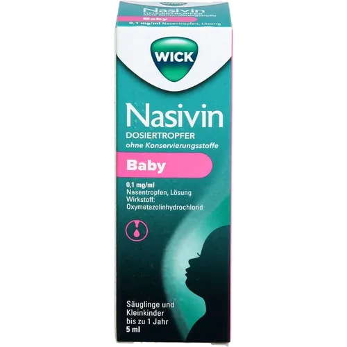 Wick Nasivin Dosiertropfer Ok Baby 0.1 mg/ml 5 ML - Arzneimittel für Säuglinge zur Linderung von Schnupfen. Enthält Oxymetazolin für schnelle Schleimhautabschwellung und erleichtert das Atmen.