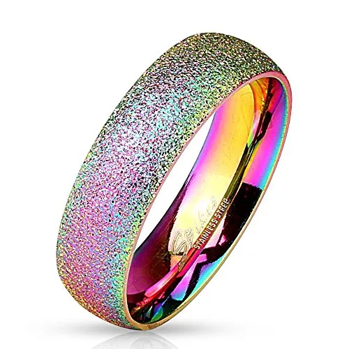 Bungsa 62 (19.7) Regenbogen Ring sandgestrahlt Diamantoptik Edelstahl Frauen & Männer 49-70 (Ring Damen Fingerring Partnerringe Verlobungsringe Trauringe Damenring Edelstahlring Chirurgenstahl)