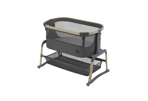MAXI COSI Beistellbett Iora Air Beyond Graphite - Beistellbett für Neugeborene, mit beruhigender Schaukelfunktion und verbesserter Atmungsaktivität durch Allround-Meshgewebe, ideal für sicheren Schlaf.