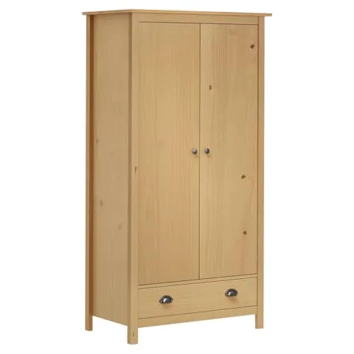 vidaXL Kiefernholz Massiv Kleiderschrank mit 2 Türen und 1 Schublade - Kleiderschrank aus robustem Kiefernholz, ideal für ordentliche Aufbewahrung mit Kleiderstange und zusätzlicher Schublade – perfekt für jedes Schlafzimmer.