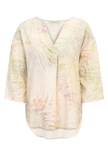 CARTOON Leinenbluse mit V-Ausschnitt - Damen Bluse aus 55% Leinen und 45% Viskose, figurumspielend mit charmantem floralem Muster – ideal für lässige Sommerlooks!