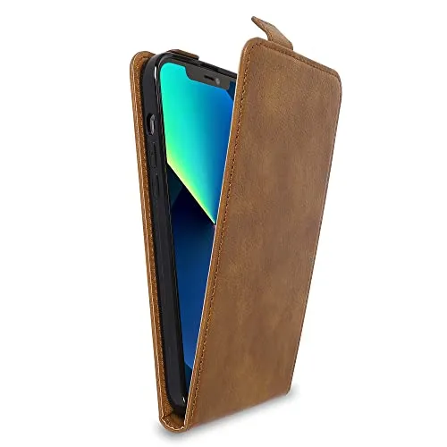 Cadorabo Hülle kompatibel mit Apple iPhone 13 Flip Design aus Premium Kunst Leder Flip Klappbare Stoßfeste Magnetische Cover Hülle für iPhone 13 Tasche in Braun
