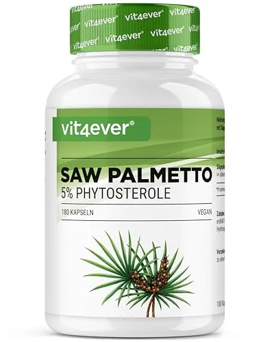 Saw Palmetto Extrakt - 180 Kapseln mit 500 mg Extrakt - Nahrungsergänzungsmittel mit 100% veganem Saw Palmetto Extrakt, unterstützt die Prostata- und Haar-Gesundheit, 6 Monatsvorrat, laborgeprüft und frei von unerwünschten Zusätzen.