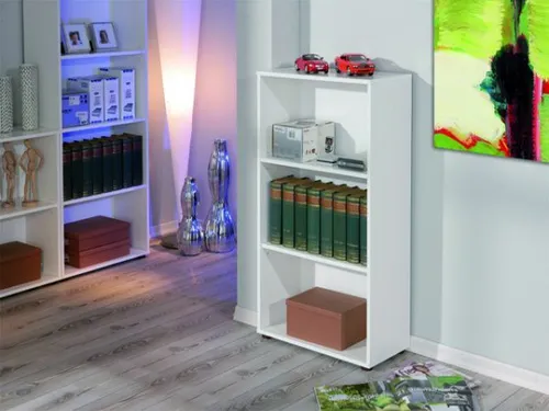 Inter Link Bücherregal Arco - 3 Fächer in Weiß - Wohnen: Klassisches Bücherregal mit 3 Fächern aus robustem Spanplattenmaterial, ideal zur optimalen Organisation Ihres Arbeitsplatzes.