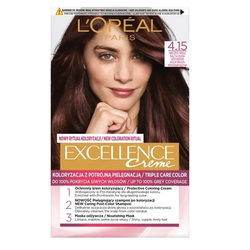 L’Oréal Paris Excellence Creme Haarfarbe 4.15 Marron Frappe - Permanente Haarfarbe für Damen, die langanhaltende, lebendige Farben bietet und graue Haare perfekt kaschiert. Für strahlenden Glanz und intensive Farbwirkung, die wochenlang hält.