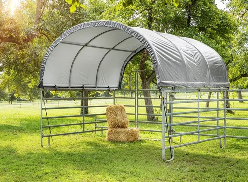 Weidezelt-Überdachung 360 x 360 x 160 cm - Grau - Markisen- & Überdachungszubehör, wetterfest und ideal für den Schutz von Tieren und Equipment im Freien.