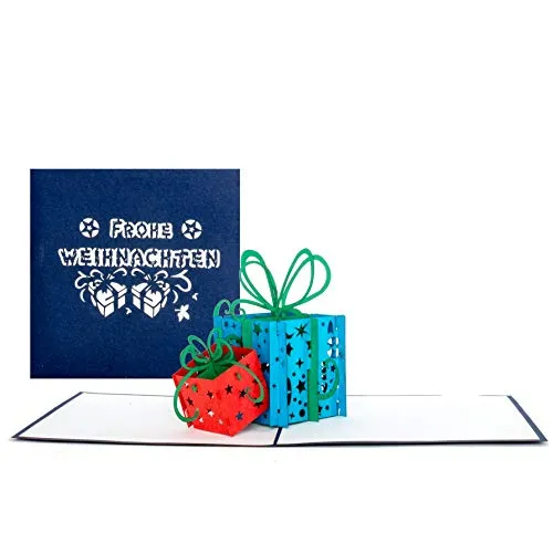 Weihnachtskarte 3D Geschenke - Frohe Weihnachten, Pop Up Karte mit Umschlag - toller Geschenkgutschein - Gutscheinkarte