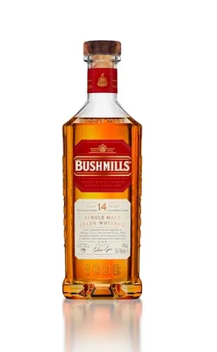Bushmills 14 Years Single Malt Irish Whiskey - Whisky - Dreifach destillierter Premium Whiskey mit 14 Jahren Reifung in Ex-Bourbon- und Malagawein-Fässern, harmonische Aromen von Honig, Vanille und exotischen Früchten.