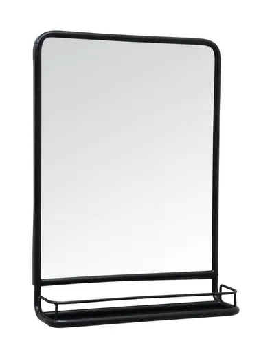 Ib Laursen Wandspiegel Laursen - Eleganter Wandspiegel mit Ablage 70x49cm - Badspiegel mit praktischer Ablage, ideal für Badezimmer und Flure, modernes Design in Schwarz aus Metall.