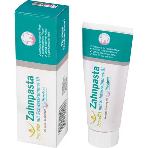 Beovita Zahnpasta mit Schwarzkümmelöl 75 ml - Mundhygiene: Fluoridfreie, vegane Zahnpasta mit Schwarzkümmelöl für schmerzfreie, hellere Zähne und langanhaltenden Antiplaque-Effekt.