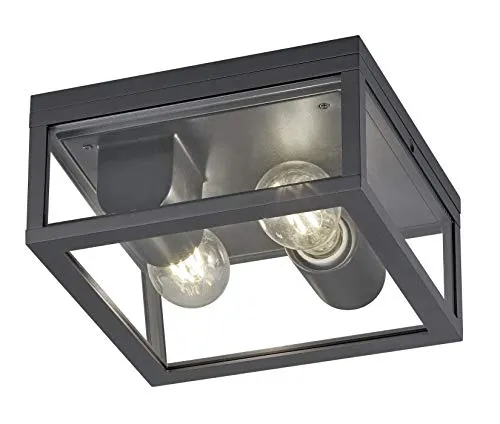 Trio Leuchten Außen Deckenleuchte Garonne 601860242 - Hochwertige 2-flammige Deckenleuchte aus robustem Aluminium Druckguss in Anthrazit, ideal für den Außenbereich mit IP54 Schutz gegen Spritzwasser. Exklusive Leuchtmittel E27.