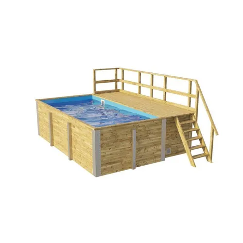 weka Massivholzpool 595 Gr. 1 - Einbaubecken mit Technikraum - Swimmingpool aus massivem Holz mit blauer Folie, inkl. Sandfilteranlage und Filterpumpensystem für kristallklares Wasser und entspannten Badespaß.