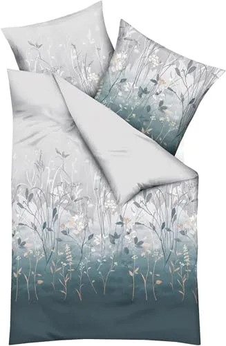 Bettwäsche KAEPPEL "Herbal", grau (taube) - Bettwäsche-Set aus Mako-Satin, 2-teilig, aus 100% Baumwolle. Mit praktischem Reißverschluss und waschbar bis 60°C - für einen komfortablen Schlaf.