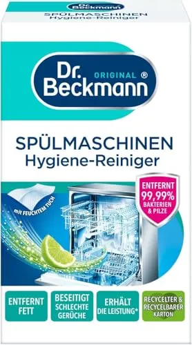 Dr. Beckmann Spülmaschinen Hygiene-Reiniger | 75 g | Effektive Reinigung mit Spezial-Tuch - Entfernt Rückstände und unangenehme Gerüche in Ihrem Geschirrspüler. Mit einem optimierten 2-Stufen-System sorgt es für hygienische Sauberkeit, auch an schwer erreichbaren Stellen. Ideal für eine umfassende Pflege.
